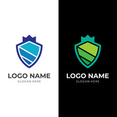 shield crown logo vector, shield and crown, combination logo with flat blue and green color style