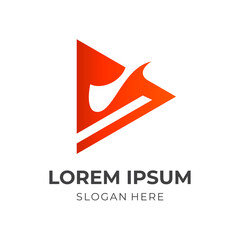 abstract play logo design template concept vector with flat orange color style