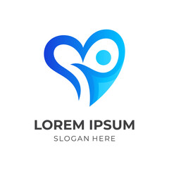 love and people care logo design template concept vector with flat blue color style