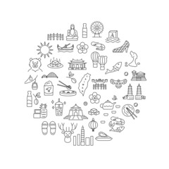 Culture of Taiwan circle layout with outline icons. Taiwanese items. Isolated vector stock illustration