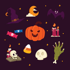 Vector illustration set of isolated halloween element bundle. Perfect for poster, banner, invitation, greeting card etc