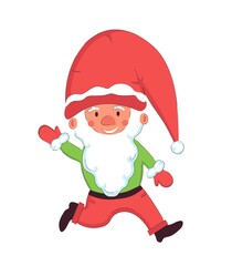 Cute little Christmas gnome Santa helper in hat. Holiday print and card