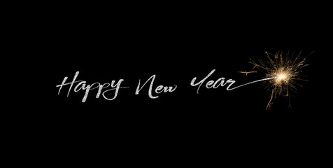 happy new year 2022 postcard with black background and silve sparkle