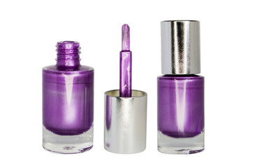 Purple nail polish bottle isolated on white.