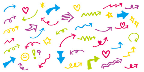 矢印　手描き　シンプル　カラフル　セット