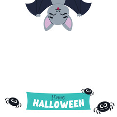 Square Banner White for Halloween, Halloween Mood Inverted Bat and Spiders