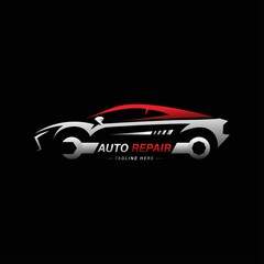 Car repair logo template. Car repairing vector design. Automobile and gear logotype