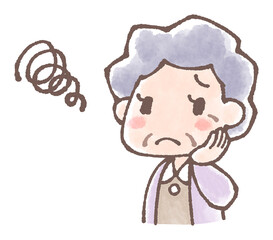 困っている高齢者女性のイラスト手描き水彩風