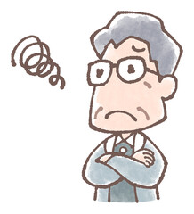 困っている高齢者男性のイラスト手描き水彩風