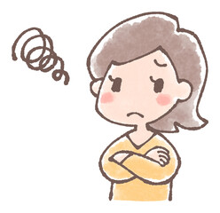 困っている若い女性のイラスト手描き水彩風