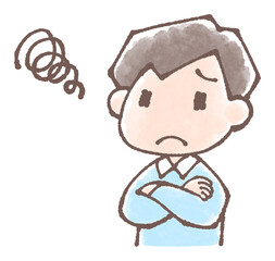 困っている若い男性のイラスト手描き水彩風