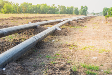 Construction of a new energy pipeline of Oil or Gas pipeline,Pipes at a construction site to be used in a new energy pipeline .
