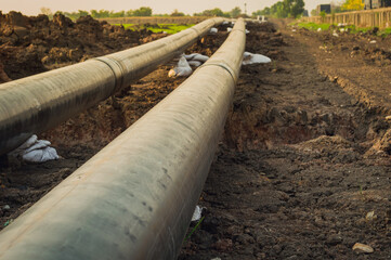 Construction of a new energy pipeline of Oil or Gas pipeline,Pipes at a construction site to be used in a new energy pipeline .