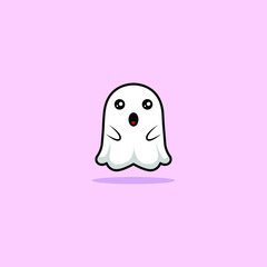 Cute ghost character. Collection of illustrations for Halloween in cartoon style with confused expression