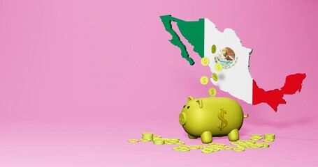 Obraz premium 3d rendering of piggy bank as positive economic growth in Mexico