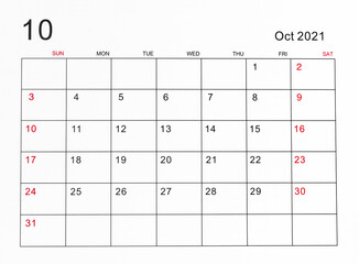 October 2021 calendar.
