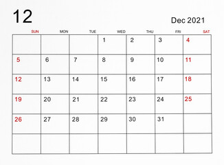 The December 2021 calendar.