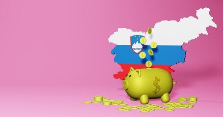 3d rendering of piggy bank as positive economic growth in Slovenia