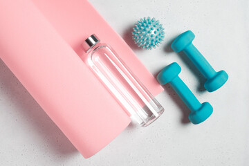 Fitness accessories, top view composition