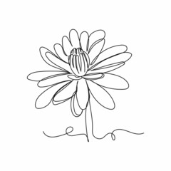 Continuous one line drawing of lotus flower in silhouette on a white background. Linear stylized.