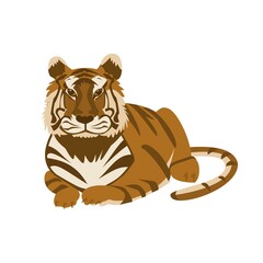 Chinese Tiger lies Front view Cartoon vector illustration
