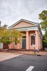 Alexandria, Virginia, USA - October 8, 2021: Exterior of the Athenaeum Gallery in Old Town Alexandria, Home of the Northern Virginia Fine Arts Association (Old Dominion Bank Building)