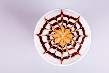 Hot and tasty latte coffee in paper  cup, coffee to go 