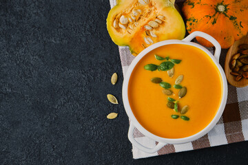 Pumpkin cream soup with and pumpkin seeds