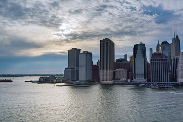 Naklejka premium Aerial view the along NYC beautiful American heights in Manhattan downtown skyscraper