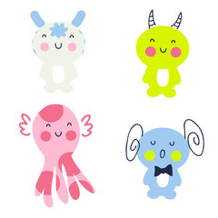 Hand drawn cute monsters Halloween collection. Perfect for T-shirt, textile and prints. Cartoon style vector illustration for decor and design.
