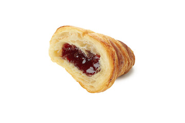 Croissant with raspberry jam, isolated on white background