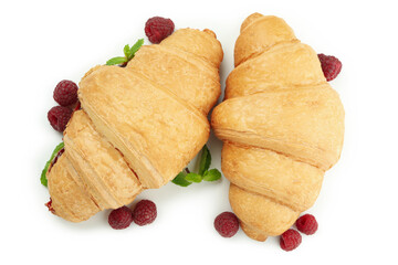 Croissants with raspberry jam isolated on white background