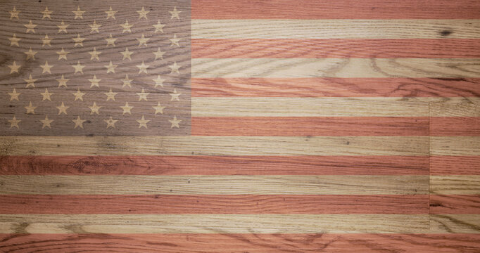 product photography background of the United States of America flag on a wooden board