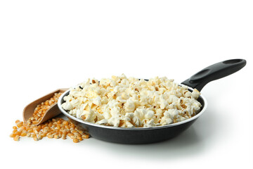 Concept of cooking popcorn isolated on white background