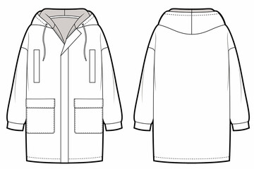 Hooded sports maxi jacket vector template. © Olesya