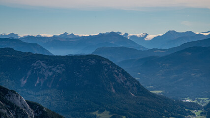 Fototapeta na wymiar Panoramic autumn view over ausseerland and austrian alps