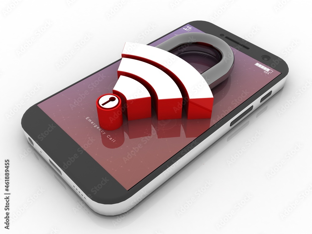 Poster 3d rendering transmitter mobile wifi protect lock