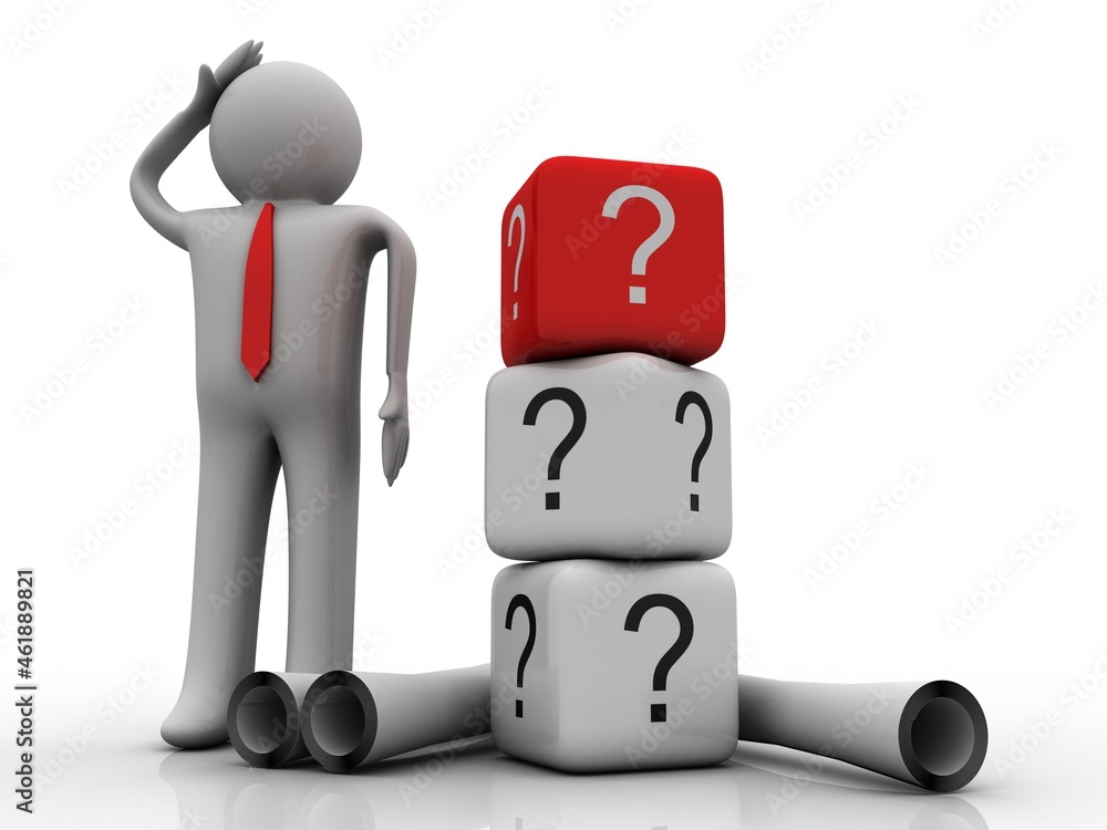 Poster 3d rendering business leadership with question mark in cube
