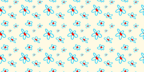Flower cartoon doodle drawing style seamless patterns.Vector illustrations.