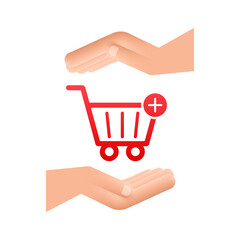 Add to cart icon with hands. Shopping Cart icon. Vector illustration.