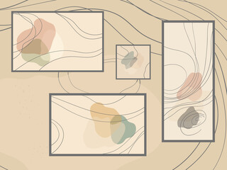 Set of creative minimalist hand painted illustrations for wall decoration, postcard or brochure cover design. Vector EPS10.