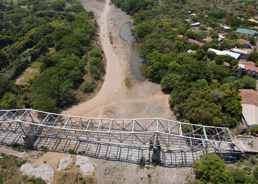 Aerial view over a dried river because of climate change effect