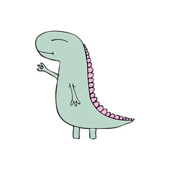 The dinosaur waves his hand in greeting. Cute illustrations for boys and girls, t-shirt prints, kids and adult design