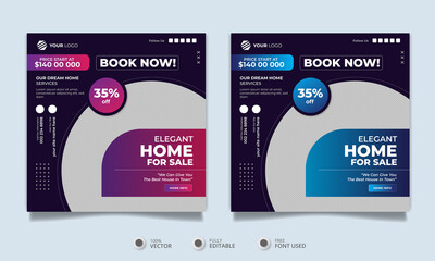 Real estate landlord house property instagram post or square web banner promo template	
