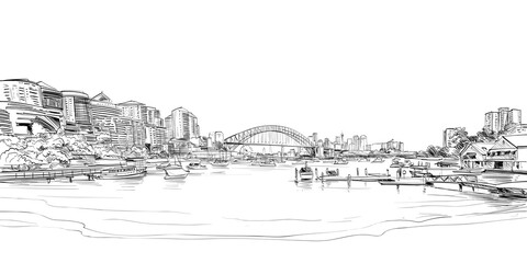 Sydney cityscape. Australia. Hand drawn vector illustration.