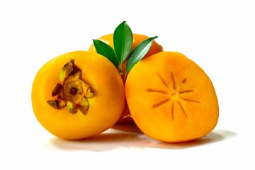 Naklejka na ściany i meble yellow ripe persimmon isolated on white background