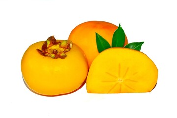 yellow ripe persimmon isolated on white background