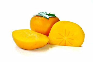 yellow ripe persimmon isolated on white background