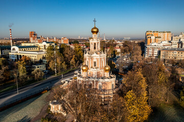 Fototapeta na wymiar a panoramic view of a beautiful church in the early morning from a drone