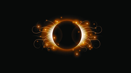 Sun Solar Eclipse Orange Fire Dark Background Vector Moon Design Style Space Science Glow Light